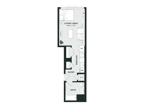 Floor plan for studio, 1 bath, 433 sqft